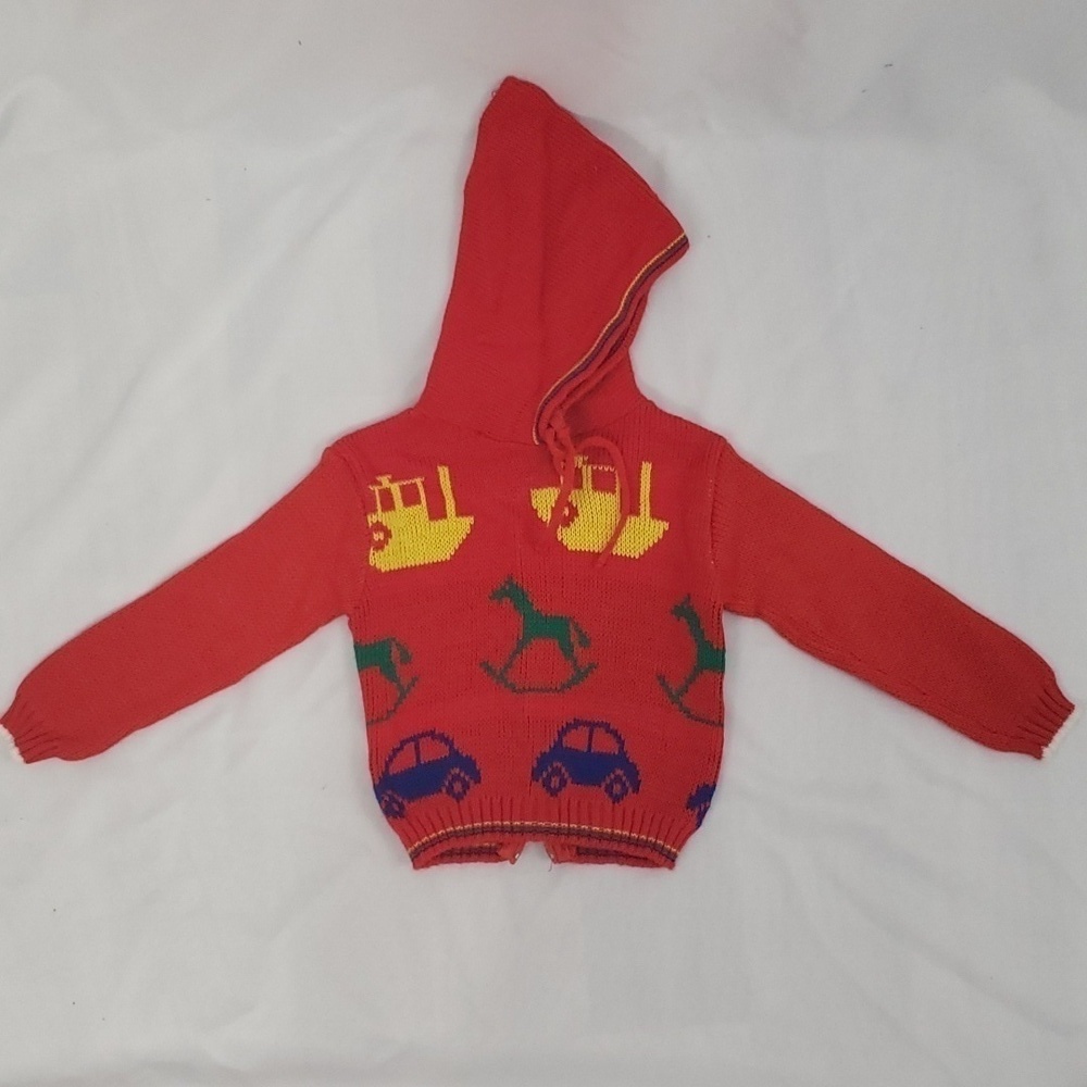 Vintage 80s Novelty Knit Boys Colorblock Sweater size 12 Coloful Primary Colors